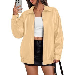 Women's Leather Yellow Bomber Moto Coat Jacket Trendy Queen Statement Piece